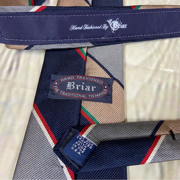 Briar silk stripe tie handmade navy gray - Picture 3 of 5